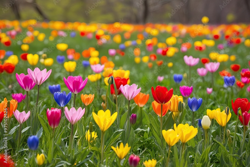Vibrant Meadow with Colourful Spring Flowers in Nature Vibrant Meadow with Colourful Spring Flowers in Nature