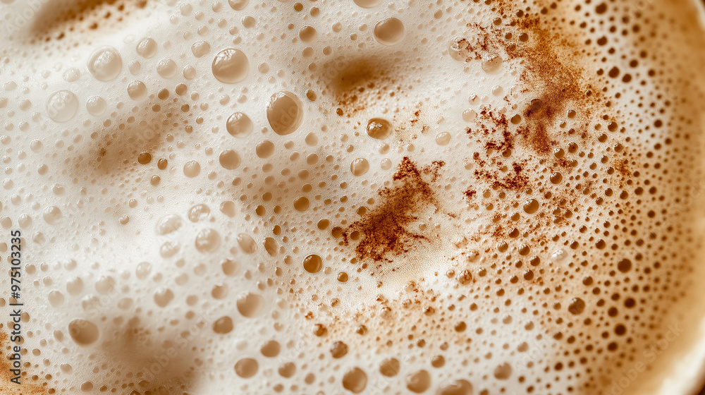 a close-up, top-down view of cappuccino foam, filling the entire frame with the focus on the thick, velvety milk foam a close-up, top-down view of cappuccino foam, filling the entire frame with the focus on the thick, velvety milk foam