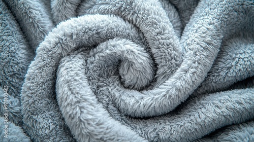   A detailed image of a cozy blanket featuring a round pattern in its center and another circular design positioned towards the middle