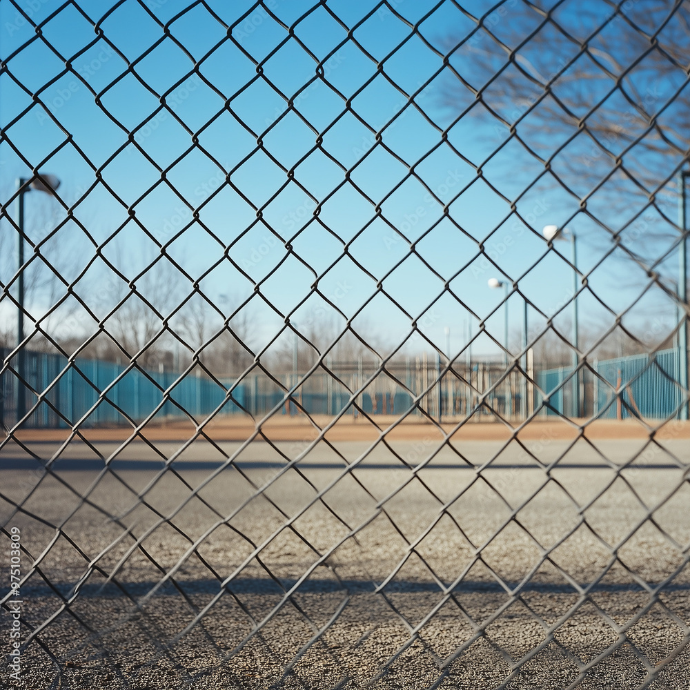 Fototapeta premium Large Barren Playground Surrounded by a Chain-Link Fence