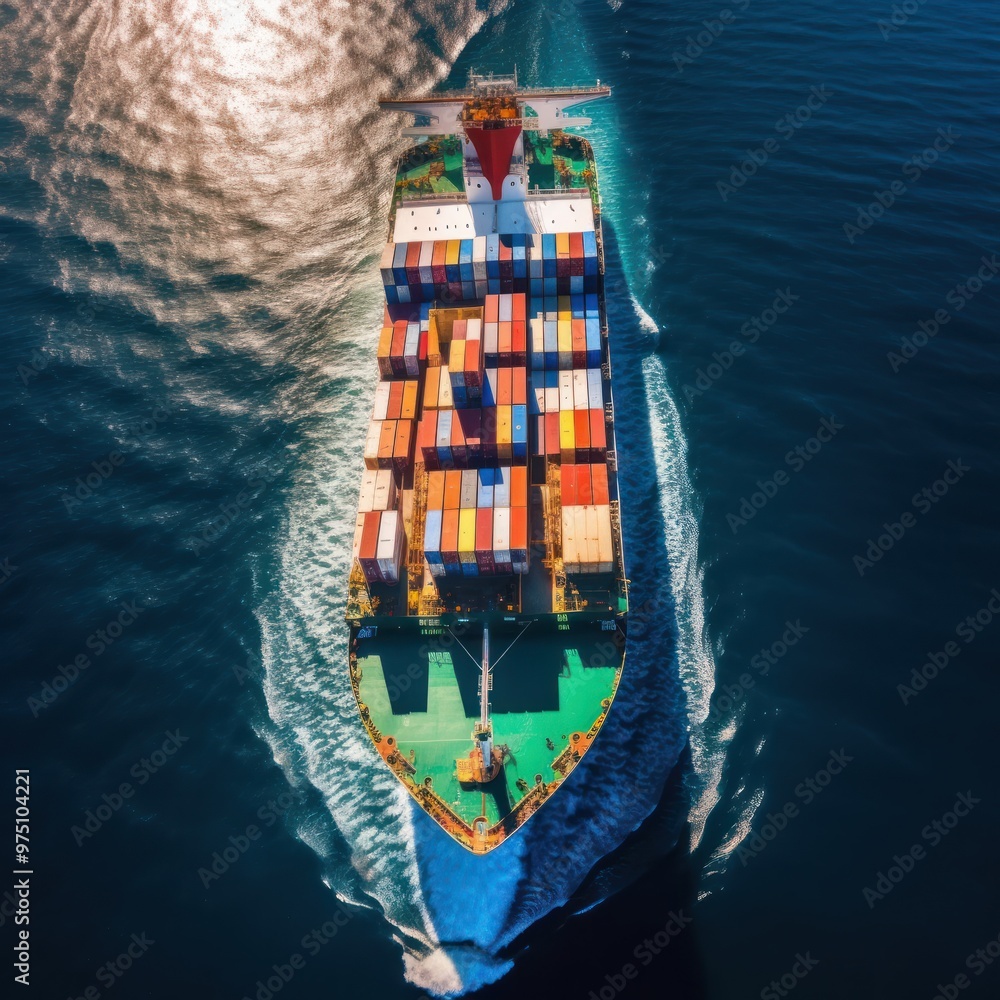 Cargo Ship Sailing Through Deep Blue Waters Cargo Ship Sailing Through Deep Blue Waters