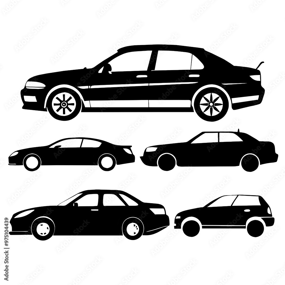 Fototapeta premium A collection of black silhouette designs featuring cars in different poses perfect for automotive themed artwork or graphic design projects