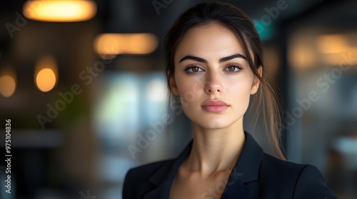 Close-up Portrait of a Woman with Brown Eyes and a Black Blazer