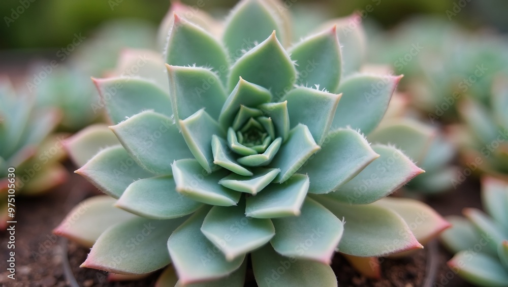 Vibrant succulent spiral with pink edges in garden bed Vibrant succulent spiral with pink edges in garden bed