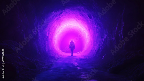 light at the end of tunnel, surreal dreamscape world, imaginative scene, mystical reality photo