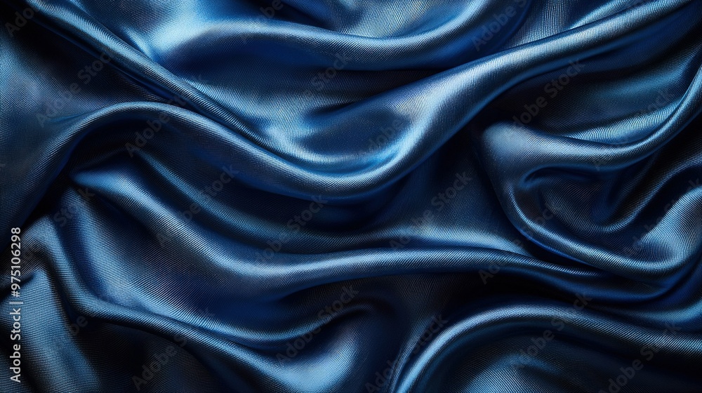Fototapeta premium A close-up of a blue fabric with a wave pattern in its center resembles silk