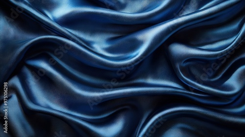  A close-up of a blue fabric with a wave pattern in its center resembles silk