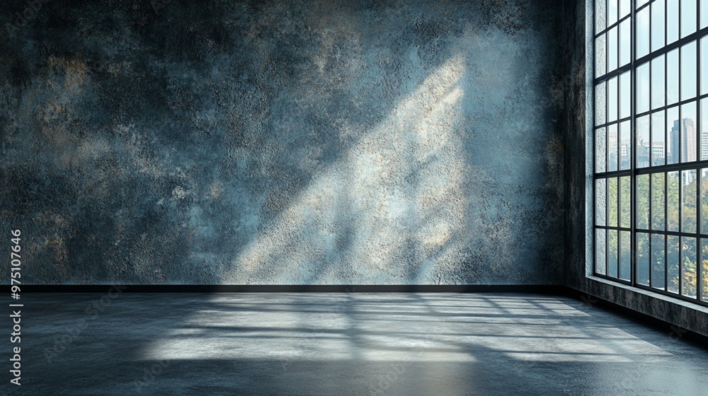 the Gray wall in an empty room with a concrete floor. the Gray wall in an empty room with a concrete floor.