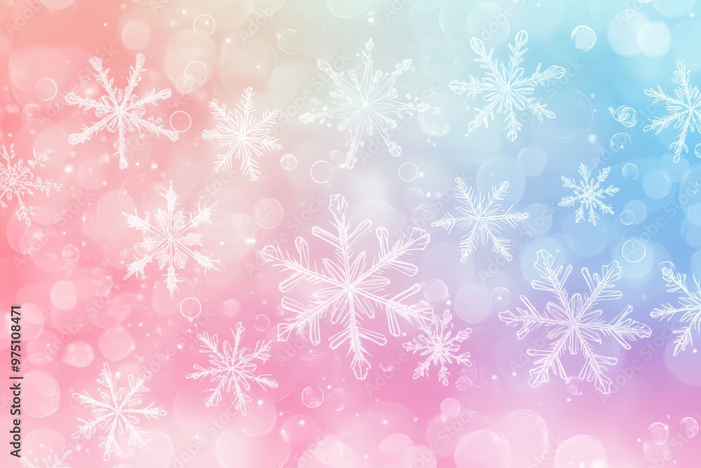 Minimalistic christmas background with snowflakes and pastel bokeh lights in soft colors Minimalistic christmas background with snowflakes and pastel bokeh lights in soft colors
