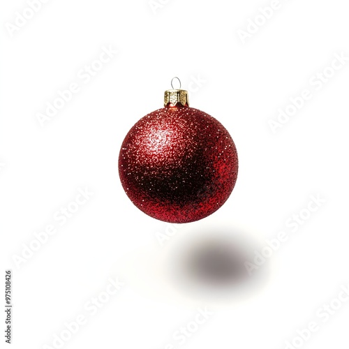 Classic Shiny Red Christmas Ornament Isolated on White Background – Glossy Holiday Ball for Christmas Trees, Perfect for Seasonal Decorations, Festive Celebrations, and Traditional Holiday Decor