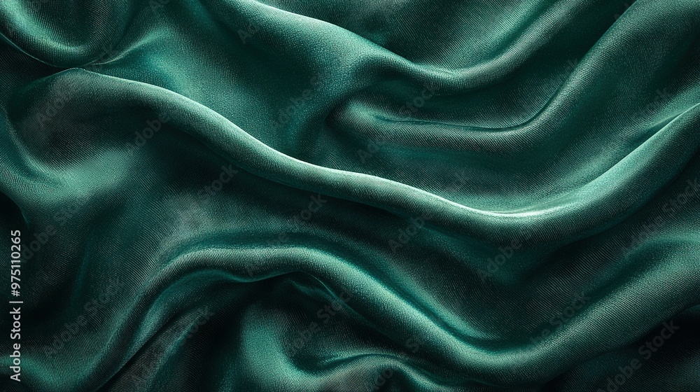 A close-up of a green fabric featuring a wavy pattern at both top and bottom edges A close-up of a green fabric featuring a wavy pattern at both top and bottom edges