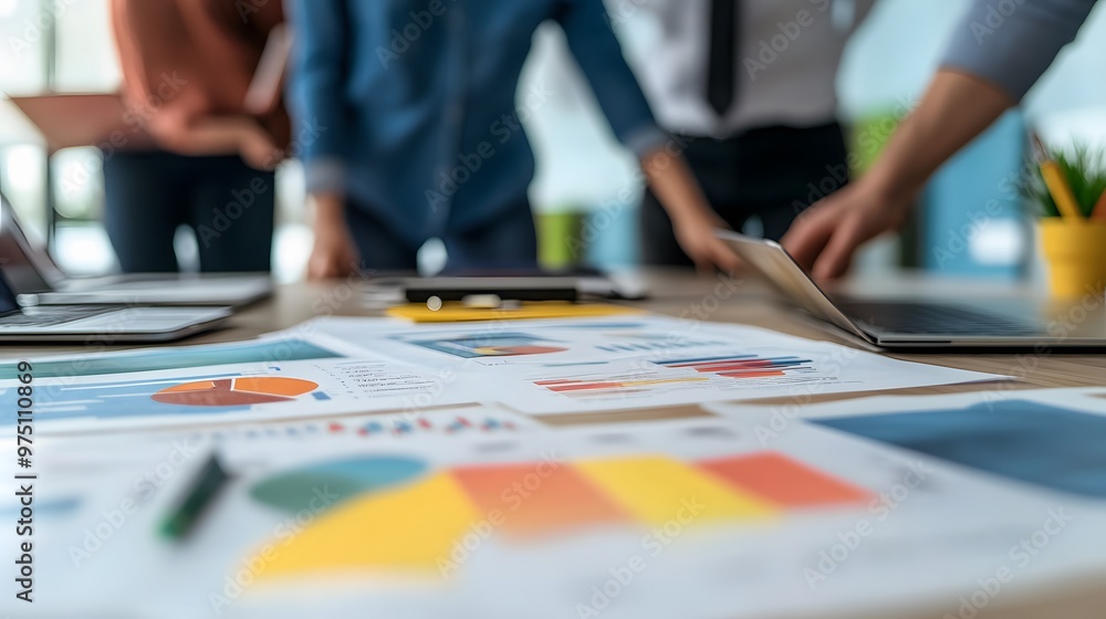 Blurred image of a meeting table with graphs and charts. Blurred image of a meeting table with graphs and charts.