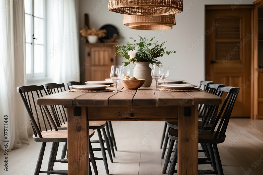 Cozy Rustic Table in Soft-Focus Dining Area Background Cozy Rustic Table in Soft-Focus Dining Area Background