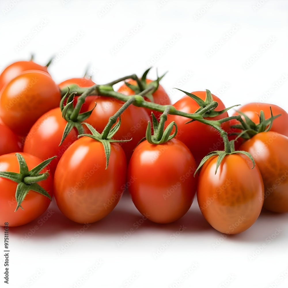 A bunch of ripe cherry tomatoes isolated on white background. A bunch of ripe cherry tomatoes isolated on white background.