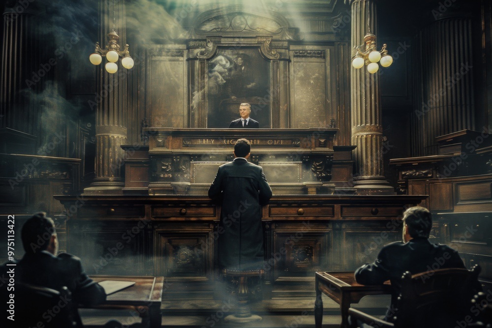 Courtroom with Judge and Legal Setting Courtroom with Judge and Legal Setting