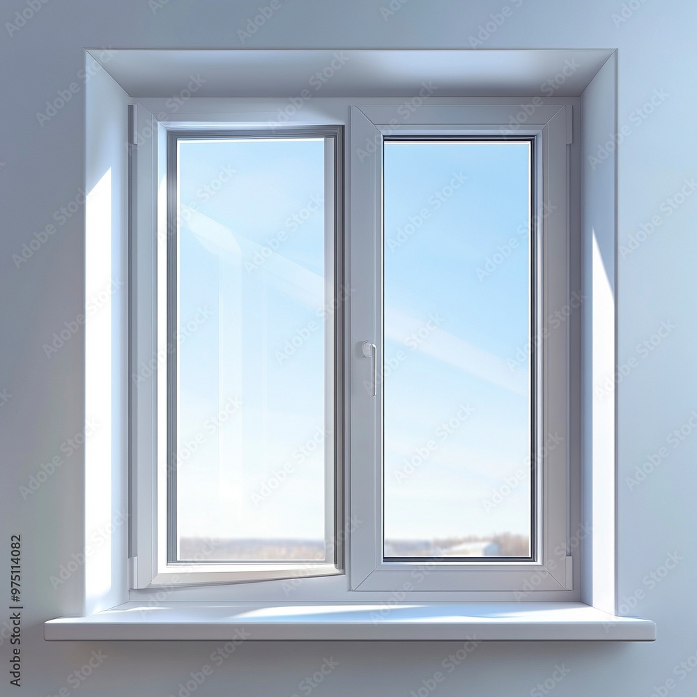 Modern Close-Up of Plastic Window with Nature Background in Soft Light Modern Close-Up of Plastic Window with Nature Background in Soft Light
