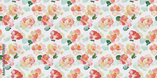 an abstract impressionism painting pattern of camellias on a white background