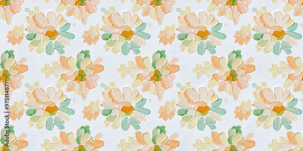 an abstract impressionism painting pattern of daisies on a white background an abstract impressionism painting pattern of daisies on a white background