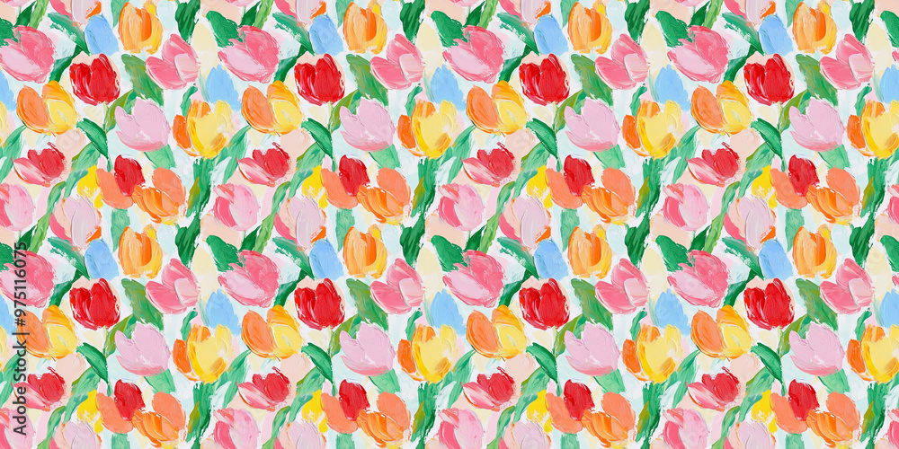 an abstract impressionism painting pattern of tulips on a white background an abstract impressionism painting pattern of tulips on a white background