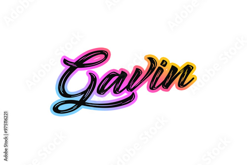 The name “Gavin” written in a stylized colorful retro font photo