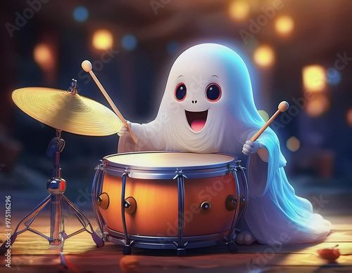 Friendly Ghost Pllaying Drum and Cymbals photo