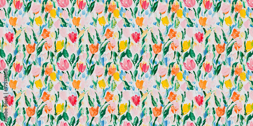 an abstract impressionism painting pattern of tulips on a white background an abstract impressionism painting pattern of tulips on a white background