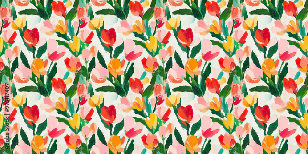 an abstract impressionism pattern of tulips on a white background an abstract impressionism pattern of tulips on a white background