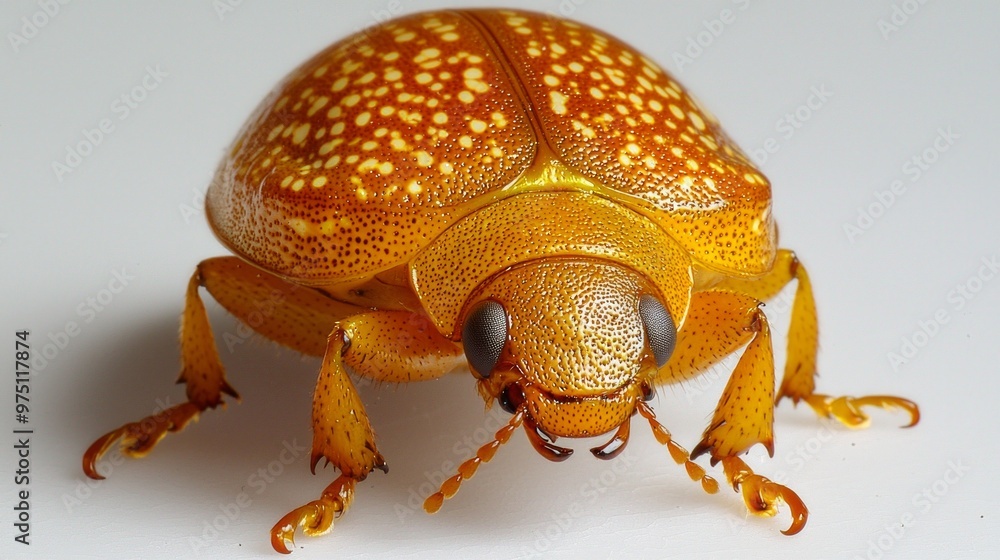 golden tortoise beetle moves delicately across a pristine white surface, its shiny, reflective shell glistening under the light, revealing intricate patterns and colors. golden tortoise beetle moves delicately across a pristine white surface, its shiny, reflective shell glistening under the light, revealing intricate patterns and colors.