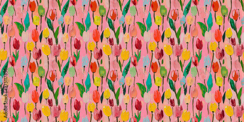 an abstract impressionism pattern of tulips on a soft pink background