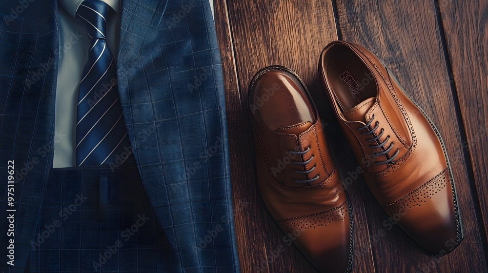 A Blue Suit, White Shirt, Striped Tie and Brown Oxfords A Blue Suit, White Shirt, Striped Tie and Brown Oxfords