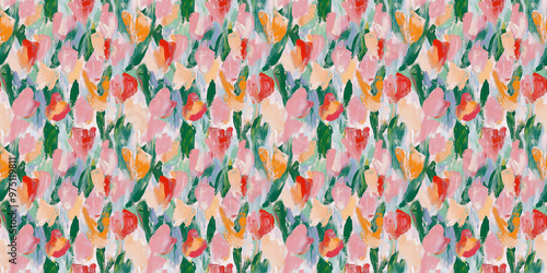 an abstract painting pattern of tulips in a style reminiscent of fauvism or early modernism
