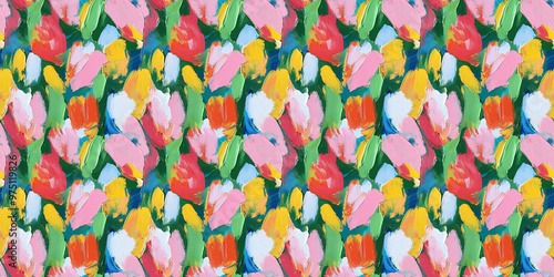 an abstract painting pattern of tulips in a style reminiscent of fauvism or early modernism