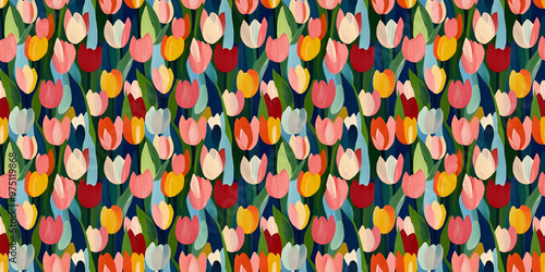 an abstract painting pattern of tulips in a style reminiscent of fauvism or early modernism