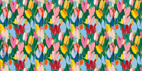 an abstract painting pattern of tulips in a style reminiscent of fauvism or early modernism