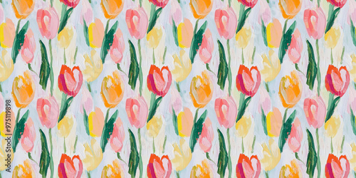 an abstract painting pattern of tulips on a white background