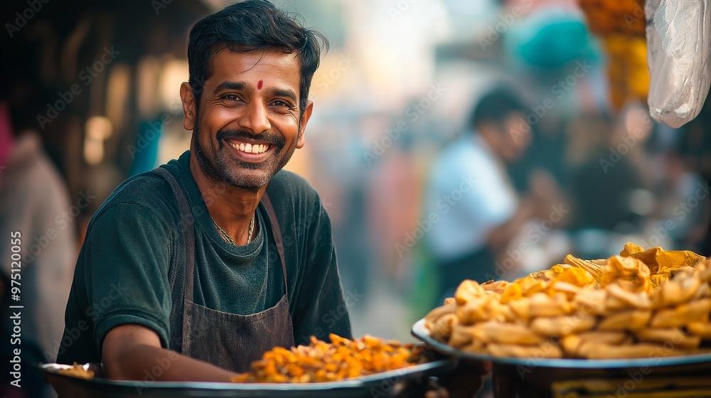 portrait of happy man with traditional indian street food portrait of happy man with traditional indian street food