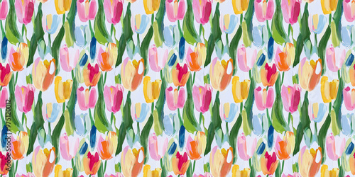 an abstract painting pattern of tulips on a white background