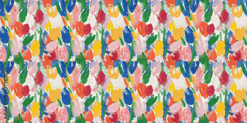 an abstract painting pattern of tulips on a white background