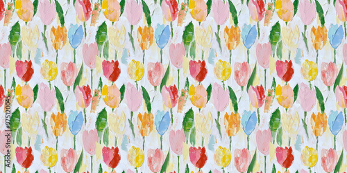 an abstract painting pattern of tulips on a white background