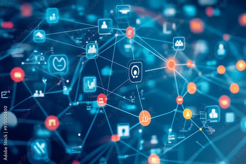 Network diagram illustrating analysis, customer service, teamwork, technology, and outsourcing Network diagram illustrating analysis, customer service, teamwork, technology, and outsourcing