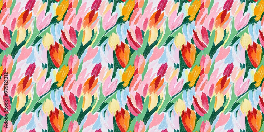 an impressionism painting pattern of tulips on a white background an impressionism painting pattern of tulips on a white background