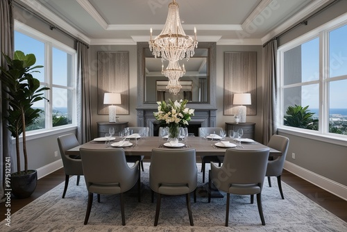 Sophisticated Gray-Toned Wooden Table Layout for Upscale Spaces