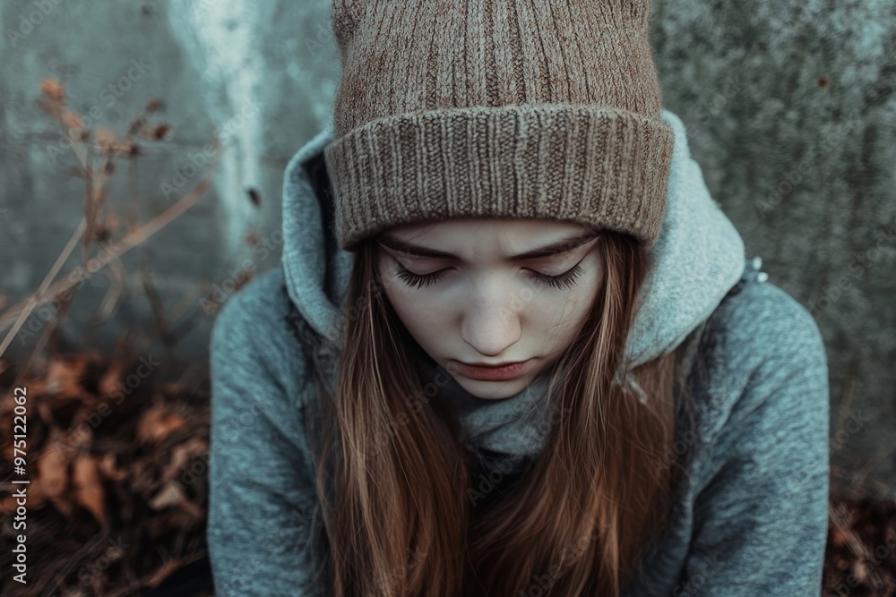 Emotional portrait of a teenager struggling with depression and isolation in a dark setting Emotional portrait of a teenager struggling with depression and isolation in a dark setting