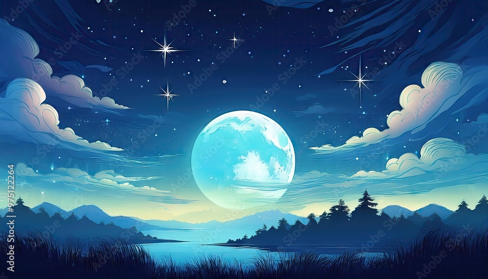 Full moon over a calm lake Full moon over a calm lake