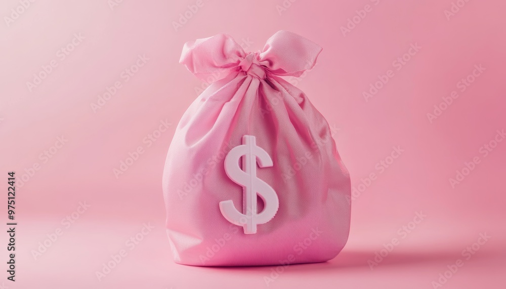 Soft pink bag with dollar sign symbolizing wealth against a pastel background in photography shot Soft pink bag with dollar sign symbolizing wealth against a pastel background in photography shot