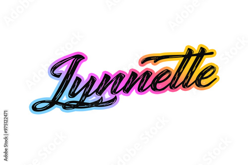 The name “Lynnette” written in a stylized colorful retro font photo