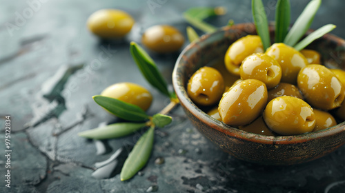  olives and olive oil and rosemary. 