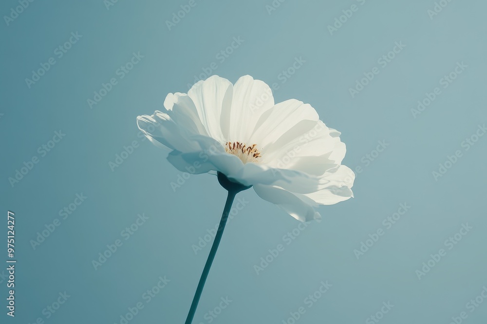 Obraz premium Single White Flower Against a Light Blue Background