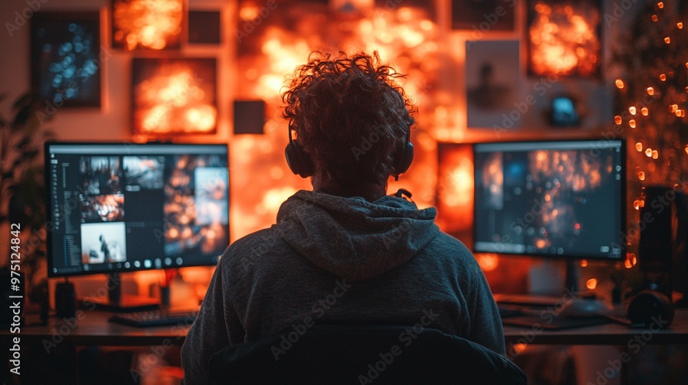 an Young man participating in a Zoom video call from his home office, reflecting remote work and stay-at-home concepts. an Young man participating in a Zoom video call from his home office, reflecting remote work and stay-at-home concepts.