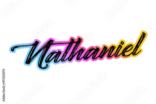 The name “Nathaniel” written in a stylized colorful retro font photo